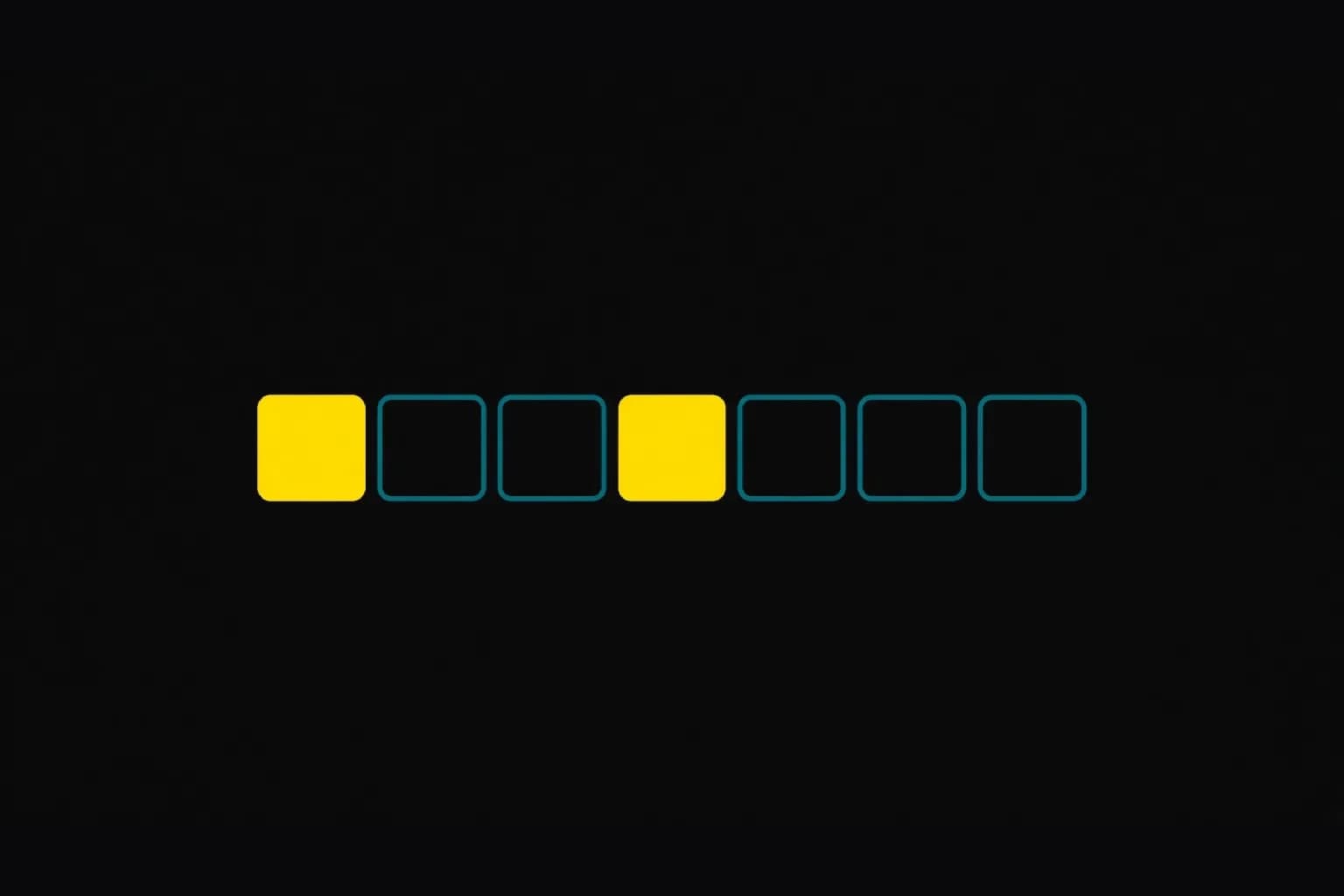 A row of seven day boxes for one week with the first and fourth boxes filled in yellow, marking Monday and Thursday.