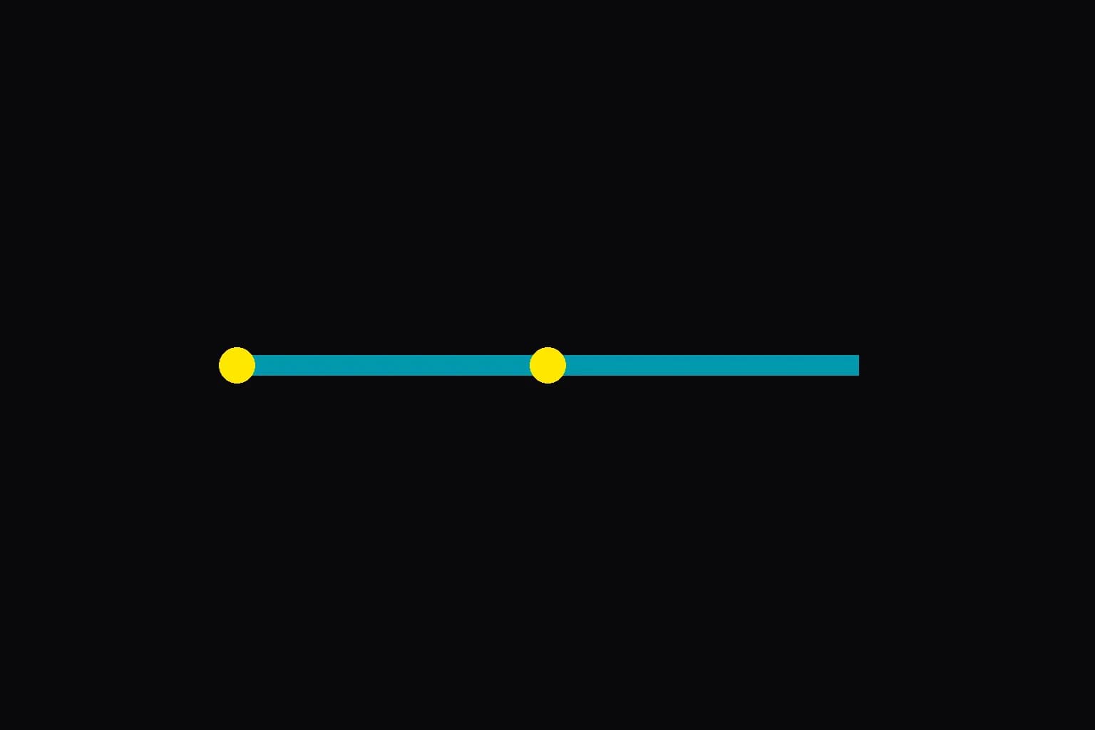 A horizontal teal bar representing one hour, with two yellow dots at the start and at the halfway point marking the :00 and :30 runs.