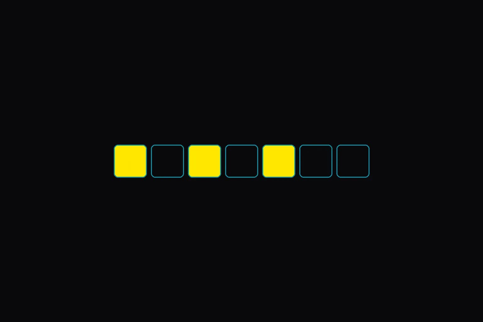 A row of seven day boxes for one week with the first, third and fifth boxes filled in yellow, marking Monday, Wednesday and Friday.